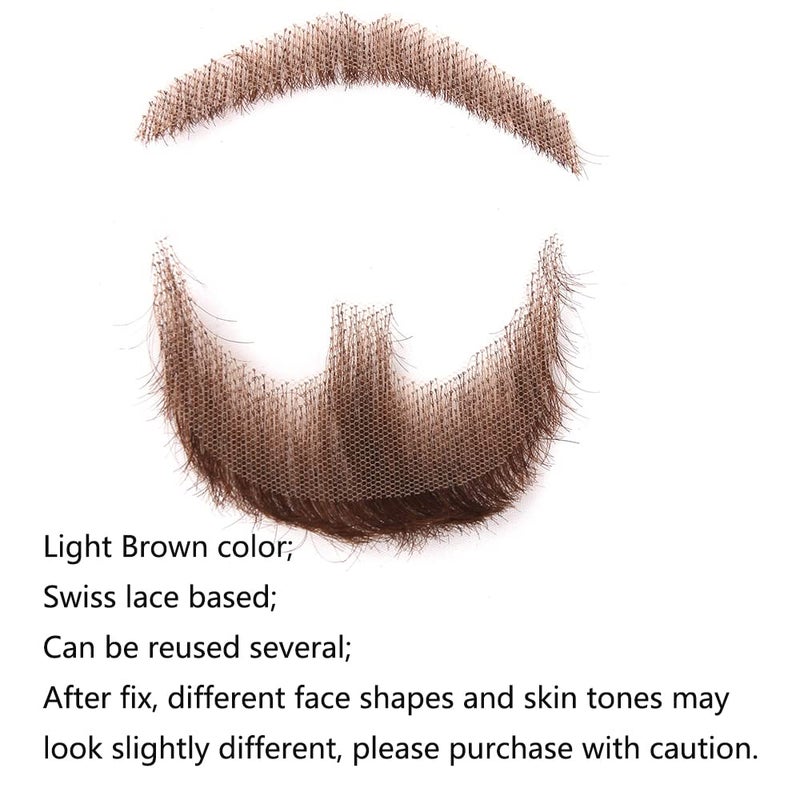 CliCling Human Hair Brown Fake Face Beard and Mustache for Adults Men Realistic Makeup Lace Invisible False Beards - Image 3